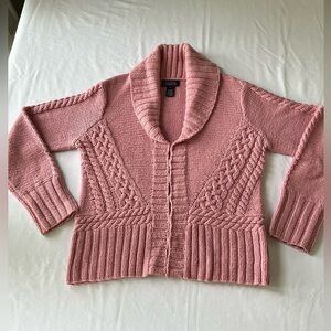 Jones New York Signature Pink Wool Blend Hand Knit Size LG Cardigan Sweater